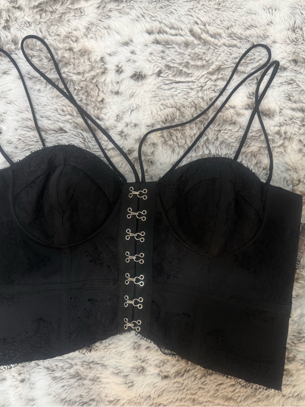 MISHA COLLECTION Black Lace Hook-Front Bustier Crop Top
